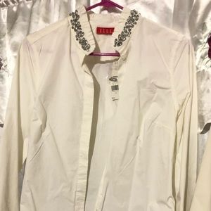 White blouse- Brand New with Rhinestone collar